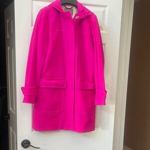 J. Crew Vibrant Pink Hooded Pea Coat image 1 shows exact color lighting pic 2 on